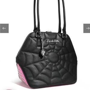 Lux de Ville Black and Pink Spider Web Handbag